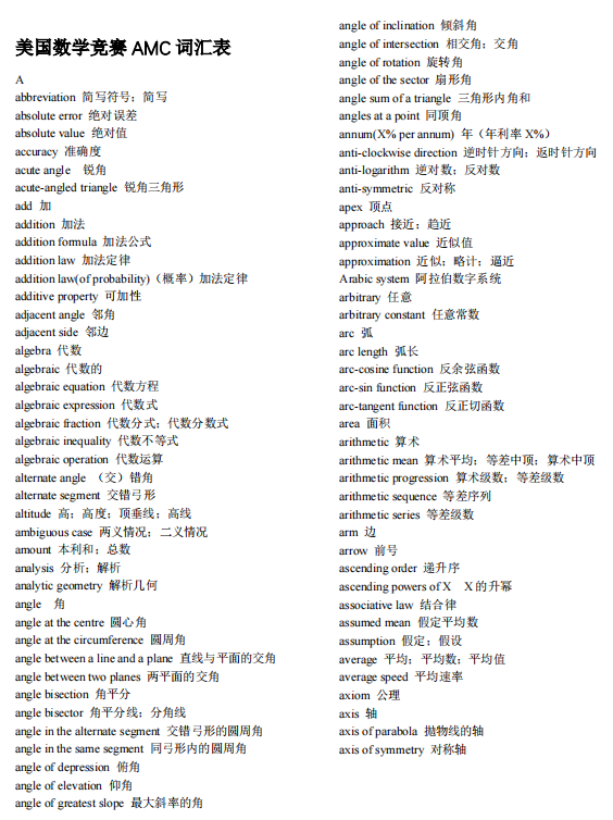 AMC数学竞赛,AMC核心词汇表,犀牛AMC竞赛培训,
