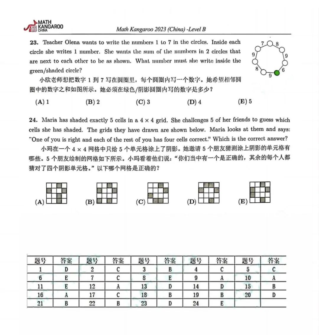 袋鼠数学竞赛