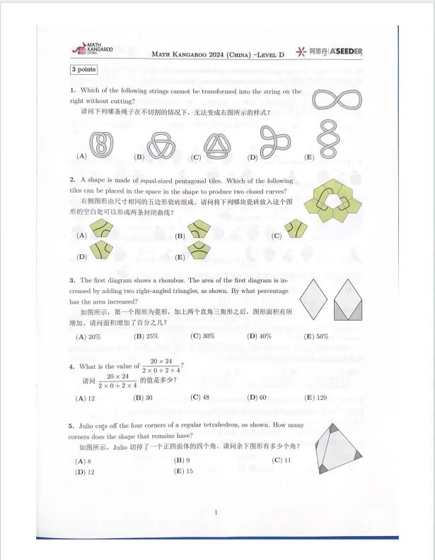 袋鼠数学竞赛