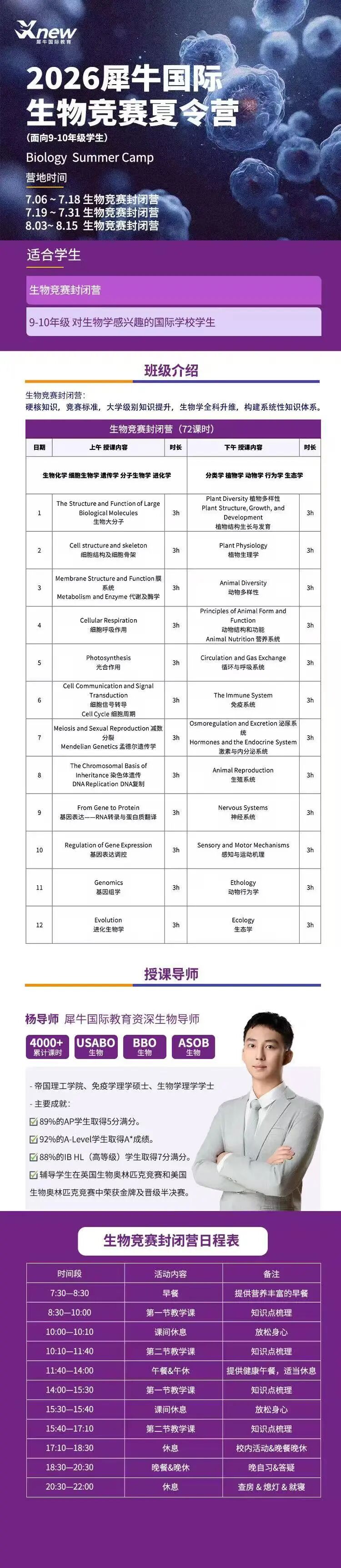 犀牛USABO生物竞赛培训课程