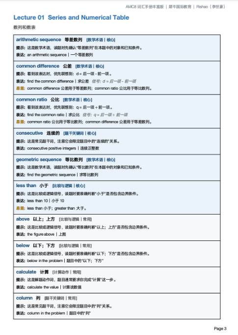 AMC8数学竞赛高频词汇表