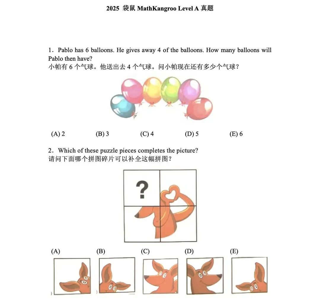 袋鼠数学竞赛金奖